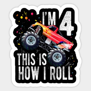 Kids Year Old 4th Birthday Boy Monster Truck Car T Sticker